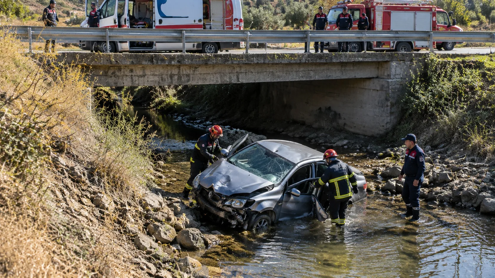 Aydın Efeler'de Dereye Düşen Otomobilde 3 Kişi Yaralandı