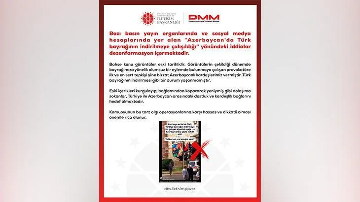 DMM'den Azerbaycan'da Türk Bayrağı İddialarına Yalanlama