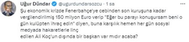 Uğur Dündar'dan dikkat çeken Ali Koç paylaşımı! Destek veren de var tepki gösteren de