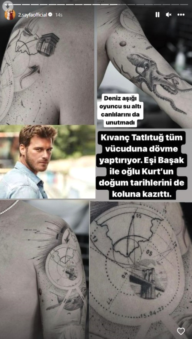 Romantik Kıvanç Tatlıtuğ! Eşi Başak Dizer ve oğlunun doğum tarihini dövme yaptırdı