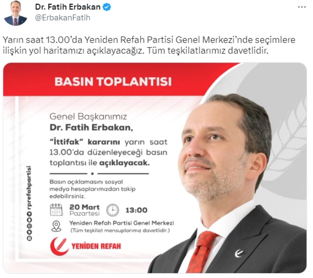 Yeniden Refah Partisi, Cumhur İttifakı'na katılacak mı? Kulisler bu iddia ile çalkalanıyor