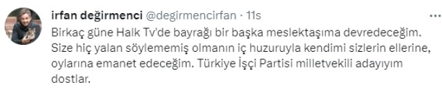 İrfan Değirmenci, Türkiye İşçi Partisi'nden milletvekili aday adayı oldu