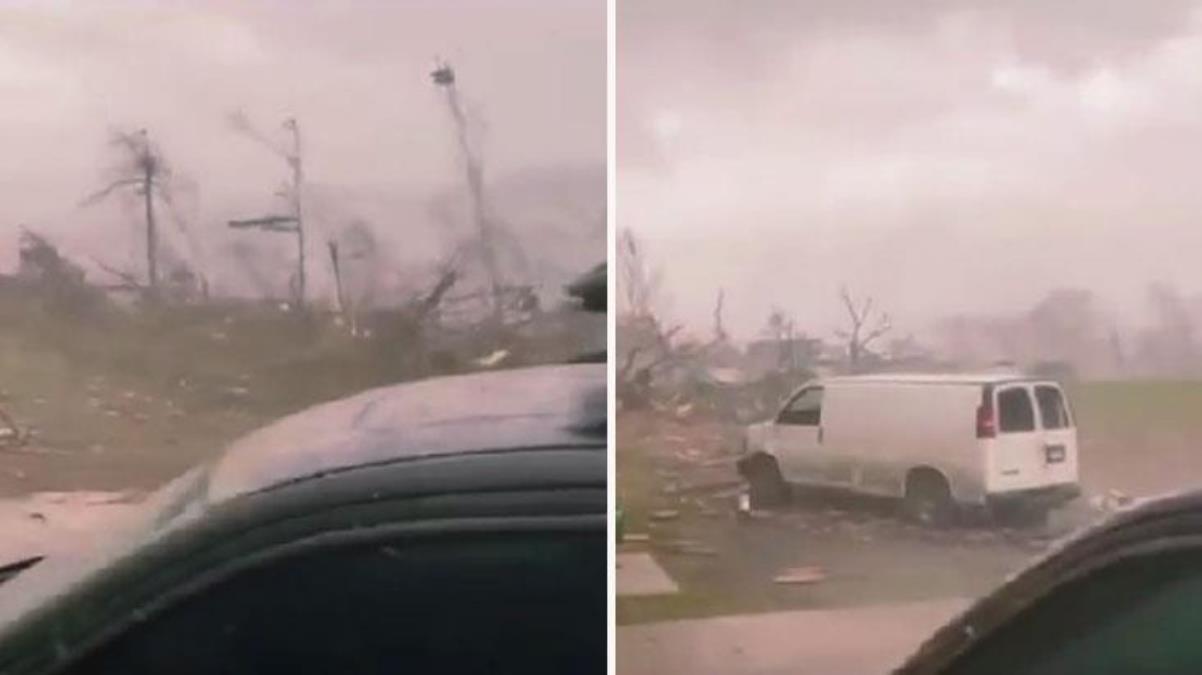 ABD’de fırtına sonrası bir evin bahçesine araba düştü! O anlar saniye saniye kamerada