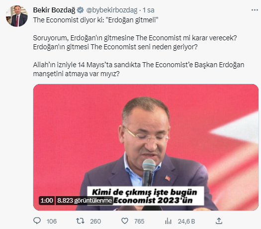 Economist dergisinin Erdoğan'la ilgili kapağına hükümet kanadından peş peşe tepkiler: 14 Mayıs'ta milletimiz bunlara cevabını verecek