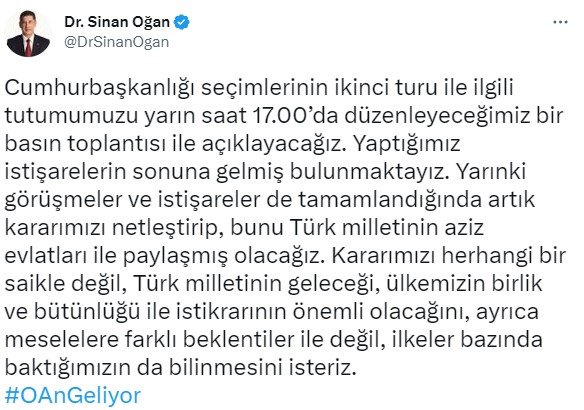 AK Parti'den vekil seçilen Hulki Cevizoğlu, Oğan'ın mesajındaki 