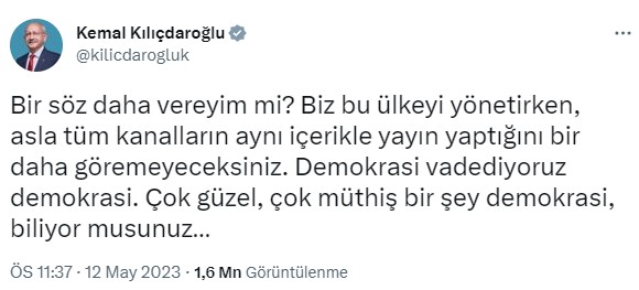 Kılıçdaroğlu, Erdoğan'ın aynı anda 25 kanalda gösterilmesine böyle tepki verdi: Demokrasi vadediyoruz demokrasi