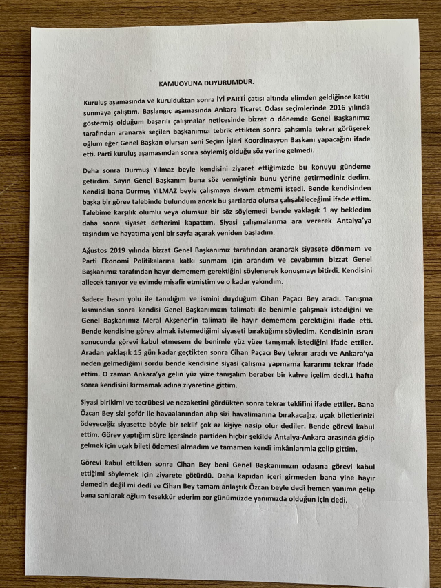 Seçimde beklentilerin altında bir oy oranı alan İYİ Parti'de ilk istifa geldi