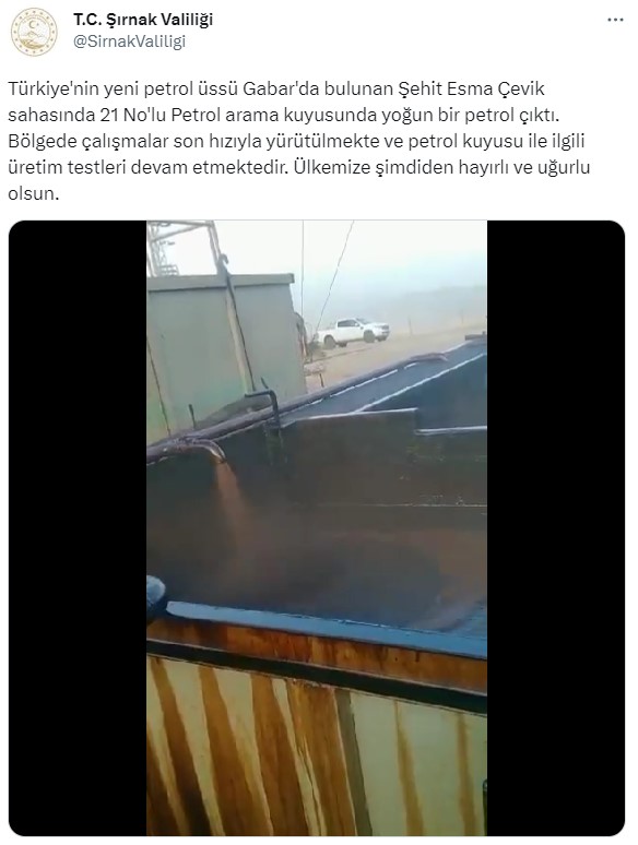 Görüntüyü Şırnak Valiliği paylaştı! Terörden temizlenen Gabar'dan petrol fışkırıyor