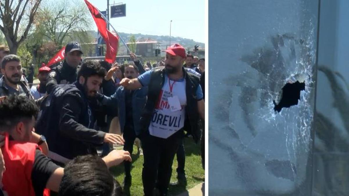 Maltepe’de 1 Mayıs kutlamaları öncesi arbede! Polis otobüsünün camı kırıldı, gözaltılar var