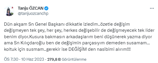 Tanju Özcan'dan Kılıçdaroğlu'nun 