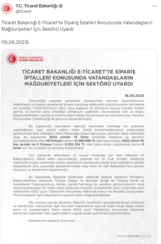 Ticaret Bakanlığı'ndan e-ticaret sitelerine 