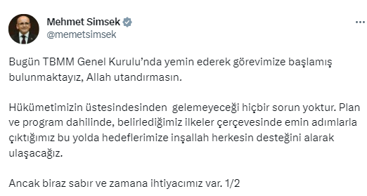 Bakan Şimşek'ten dolardaki yükseliş sonrası dikkat çeken sözler: Biraz sabır ve zamana ihtiyacımız var