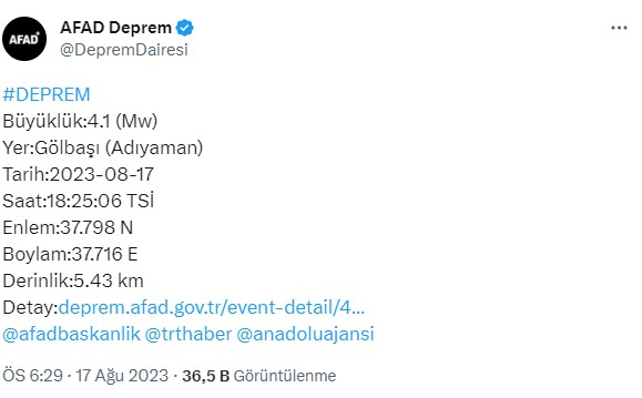 Adıyaman'da 4,1 büyüklüğünde deprem! Vatandaşlar kendilerini sokak ve parklara attı