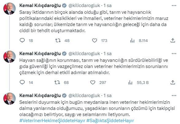 Kılıçdaroğlu'ndan veterinerlere destek: Hekimlerimizin sorunlarını çözmek için derhal etkili adımlar atılmalı