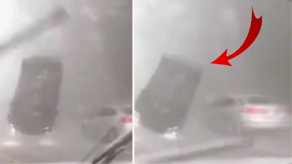 ABD’de Idalia Kasırgası’nın şiddetine dayanamayan otomobil takla atıp başka aracın üzerine düştü