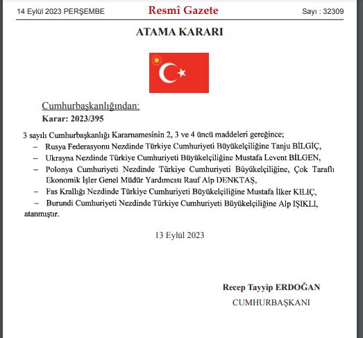 Son Dakika! Erdoğan'ın imzasıyla Rusya, Ukrayna, Polonya, Fas ve Burundi Cumhuriyeti'ne yeni büyükelçiler atandı