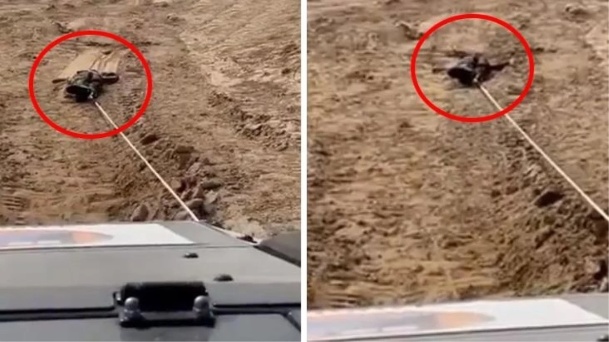 Görüntüler kan donduruyor! Öldürdükleri Filistinlinin cesedini araca bağlayıp böyle sürüklediler