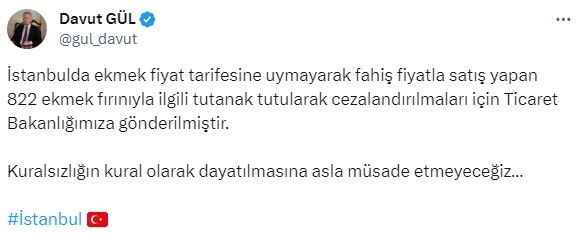 İstanbul'da fahiş fiyatla ekmek satan 822 fırına ceza kesilecek