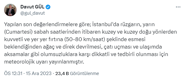 Valilik uyardı! İstanbul'da yarın sabah saatlerinde kuvvetli fırtına etkili olacak