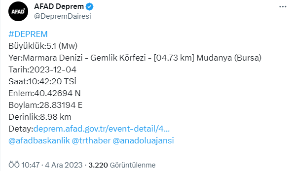 Marmara'da 5.1 büyüklüğünde deprem! İstanbul dahil birçok ilde hissedildi