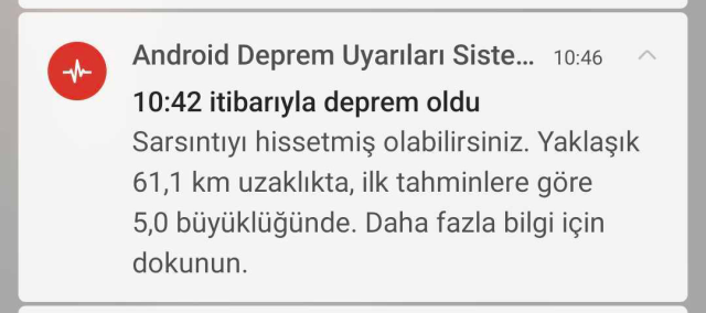 Marmara'daki deprem öncesi Android telefonlara gelen uyarı mesajı dikkat çekti