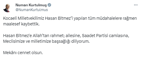 Meclis kürsüsünde kalp krizi geçiren Saadet Partisi Milletvekili Hasan Bitmez hayatını kaybetti