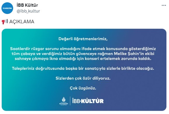 Melike Şahin, İBB'nin öğretmenlere özel konserine çıkmaktan vazgeçti! 3 saat bekleyen seyirci sebebi duyunca çıldırdı