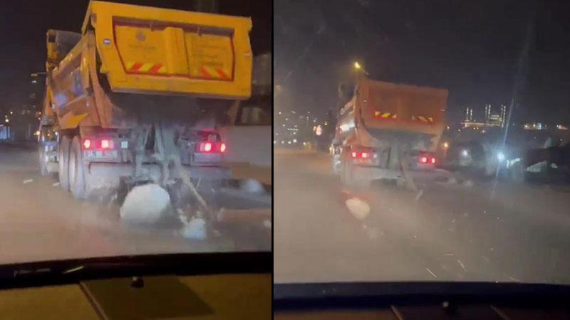 Arnavutköy’de hafriyat kamyonunun kapağı açık kaldı; tehlike saçtı