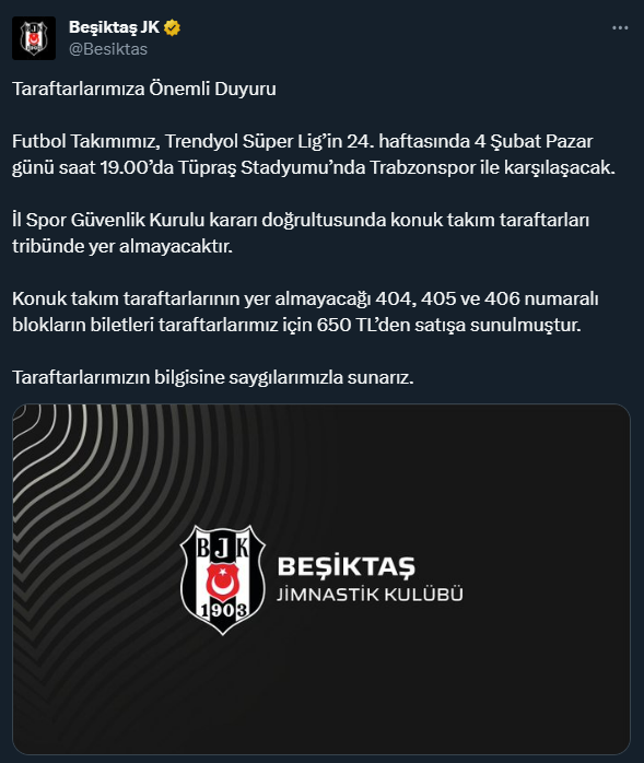 Trabzonspor taraftarı, Dolmabahçe'ye alınmayacak