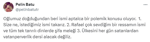 Oğluna verdiği isimli tepki çeken Pelin Batu isyan etti: Ülkesini satanlardan vatanperverlik dersi alacak değiliz