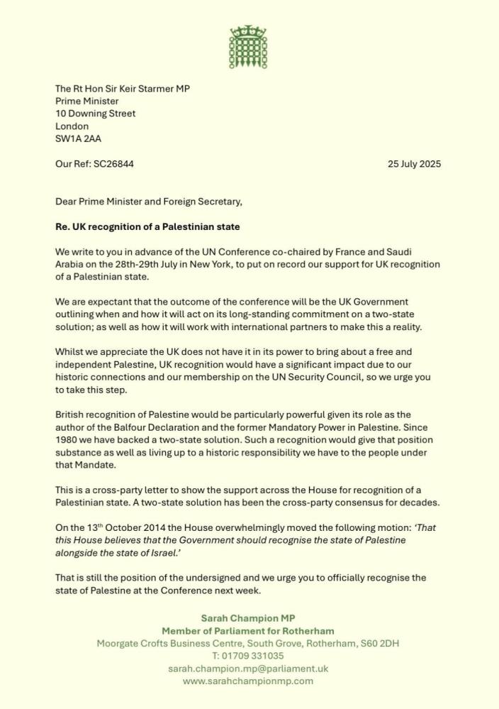 İngiltere’de 221 parlamenter, Başbakan Starmer’a Filistin’in tanınmasını talep eden mektup gönderdi