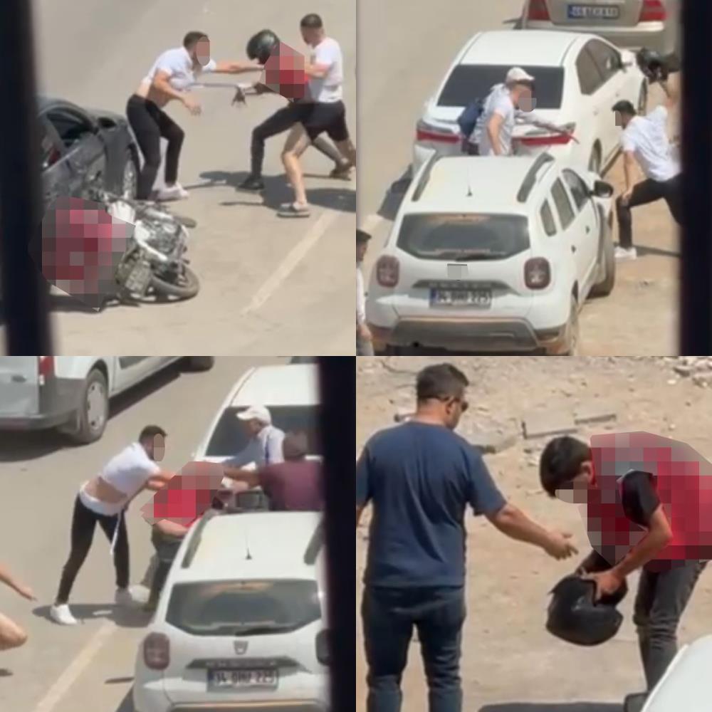 Otomobilden inen şahıslar, motokuryeyi tekme tokat dövdü