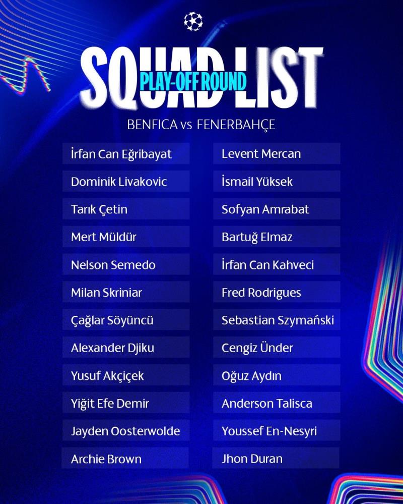 Fenerbahçe’nin Benfica maçı kamp kadrosu belli oldu